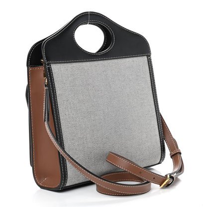 Burberry Smooth Calfskin Canvas Two Tone Mini Pocket Bag Black Tan 3 of 11