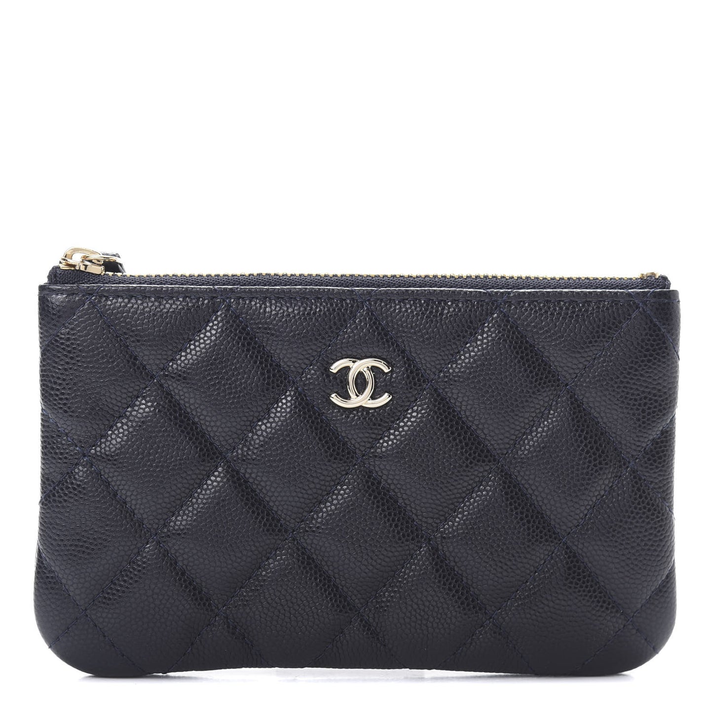 Caviar Quilted Small Cosmetic Case Navy Blue
