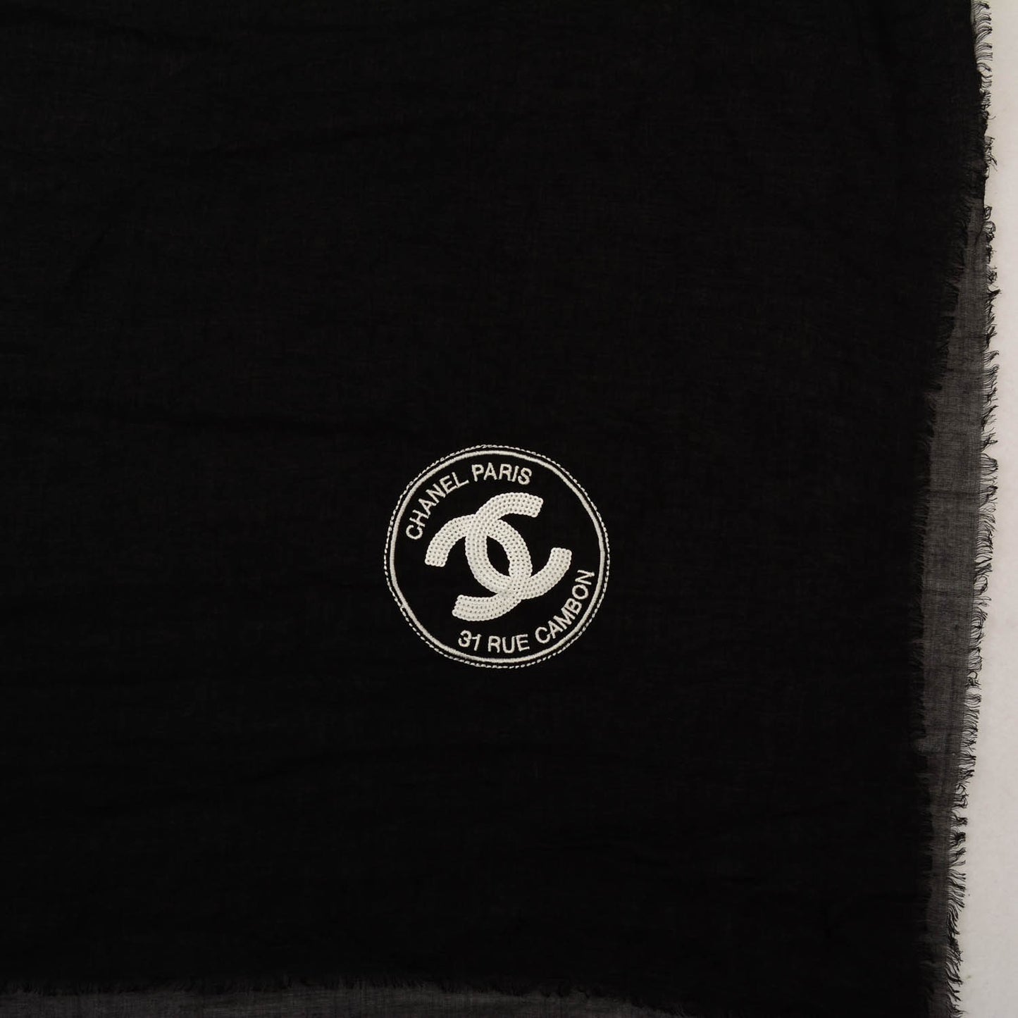 Modal Cashmere Sequins Logo Scarf Shawl Black White