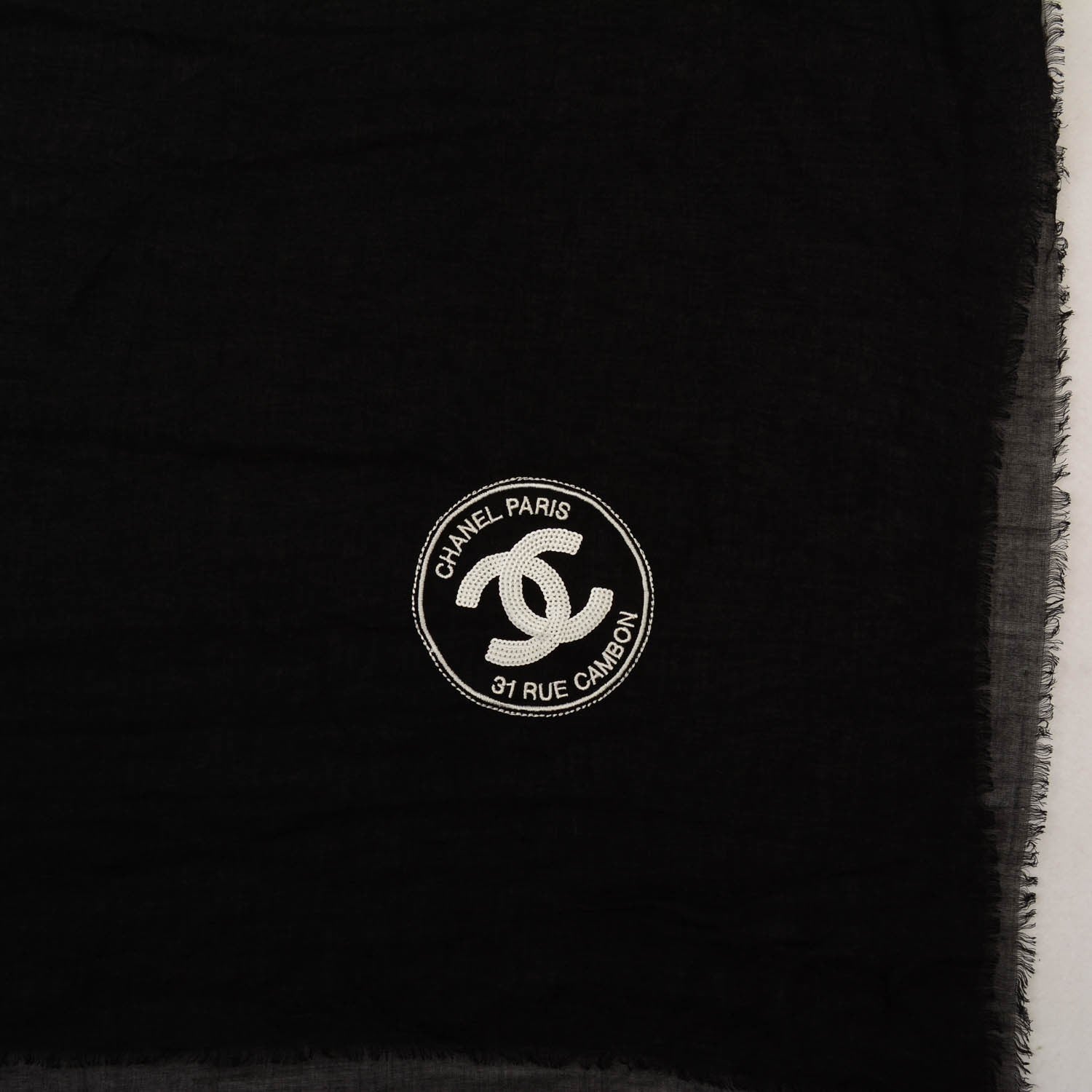 Chanel Modal Cashmere Sequins Logo Scarf Shawl Black White 5 of 5