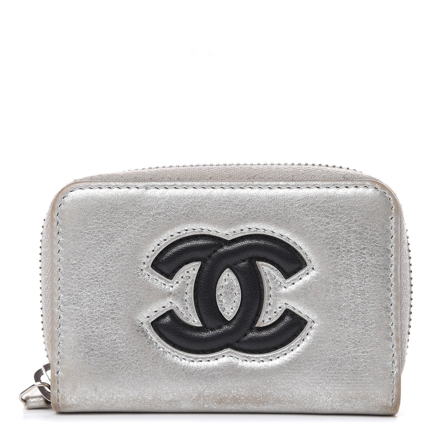 Chanel Metallic Calfskin Timeless Zip Coin Purse Silver Black 1 of 10