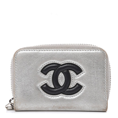 Chanel Metallic Calfskin Timeless Zip Coin Purse Silver Black 1 of 10