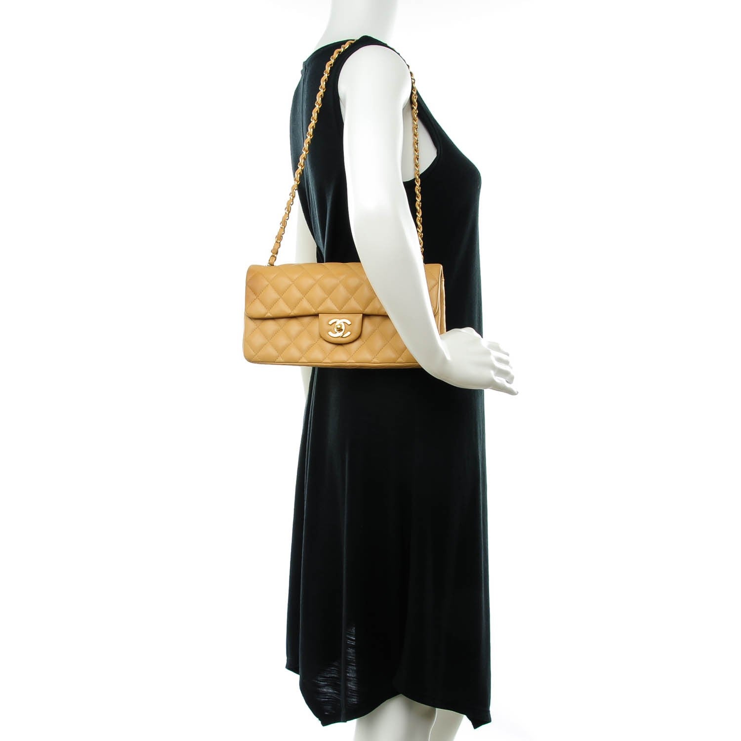 Chanel Lambskin Quilted East West Flap Beige 2 of 8