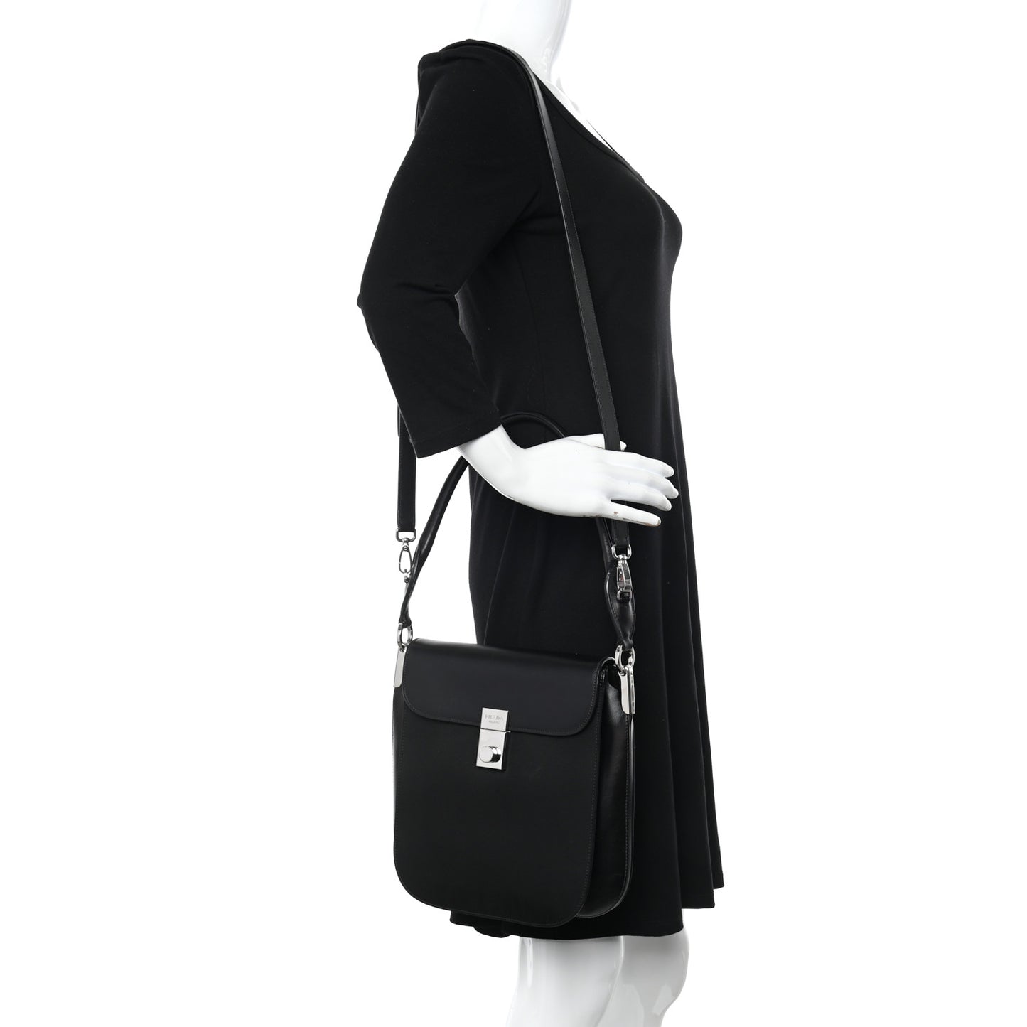 Brushed Calfskin Nylon Small Margit Flap Bag Black