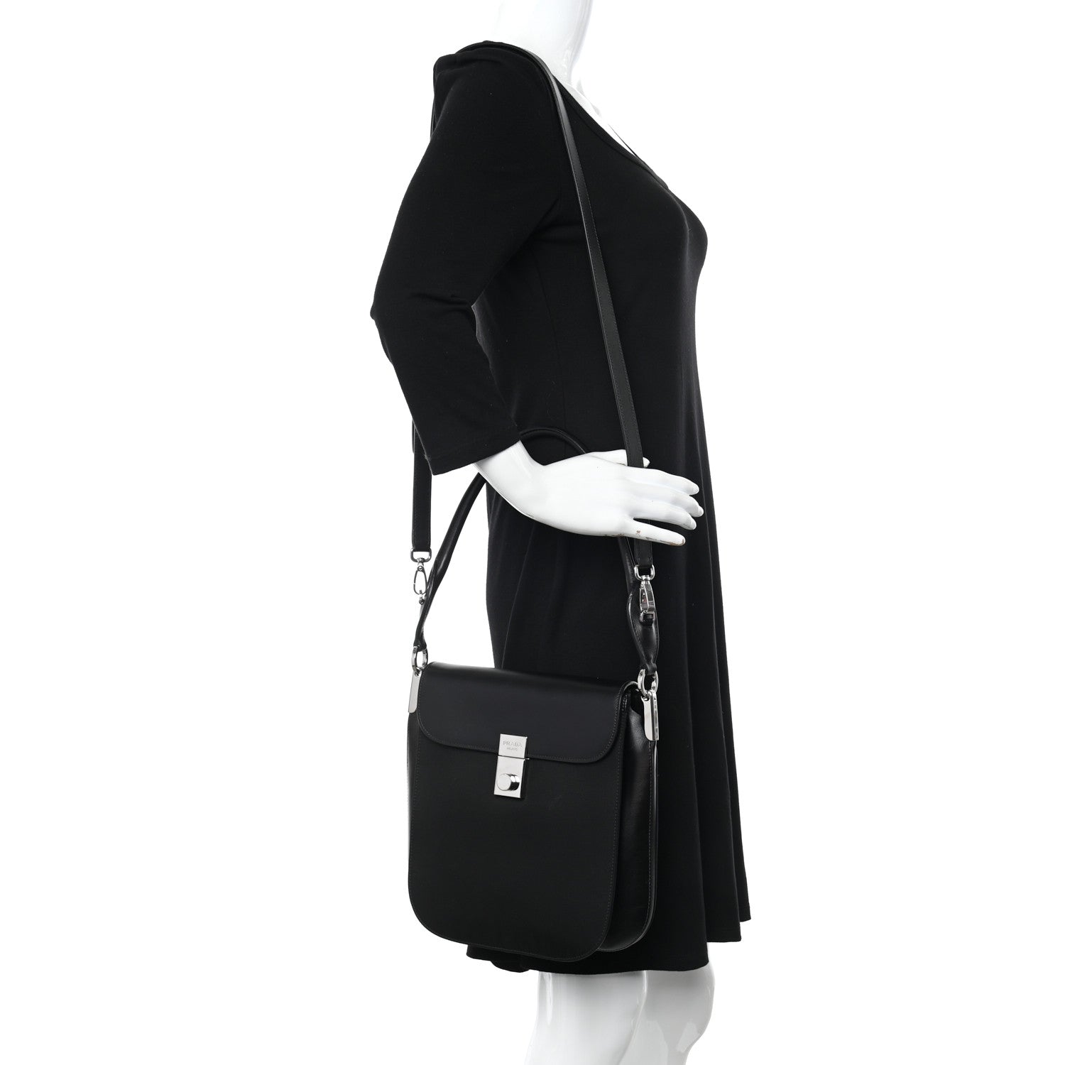 Prada Brushed Calfskin Nylon Small Margit Flap Bag Black 2 of 13