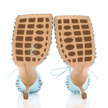 Bottega Veneta Mesh Nappa Crystal Embellished Sparkle Stretch Ankle Tie Sandals 38 Pale Blue 6 of 13