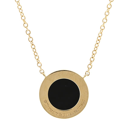 Tiffany 18K Yellow Gold Diamond Black Onyx Small T Circle Pendant Necklace 4 of 6