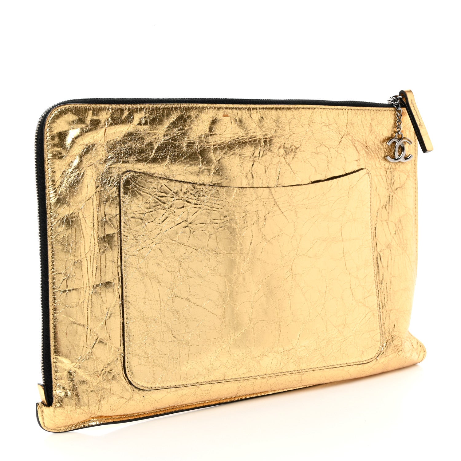 Chanel Metallic Lambskin Large Feministe Maize Feminine Pouch Clutch Gold 3 of 7