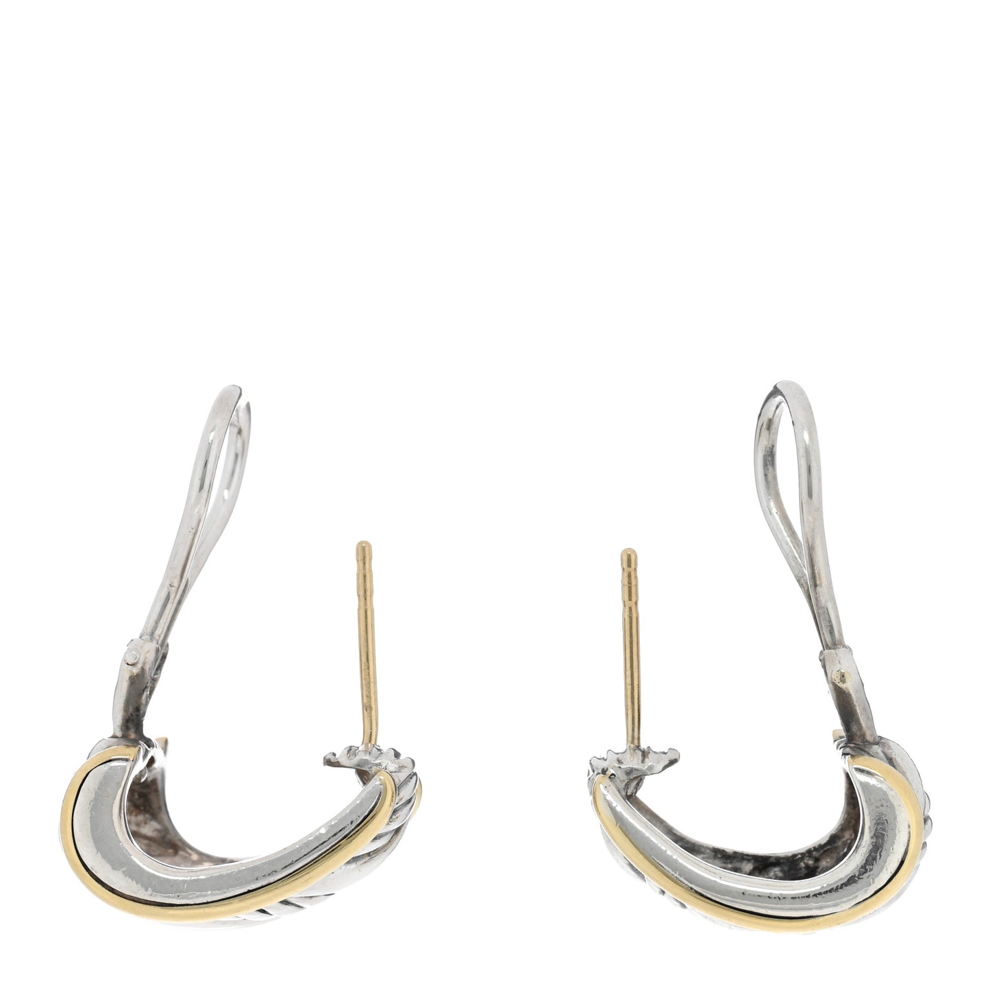 Sterling Silver 18K Yellow Gold Carved Cable Hoop Earrings