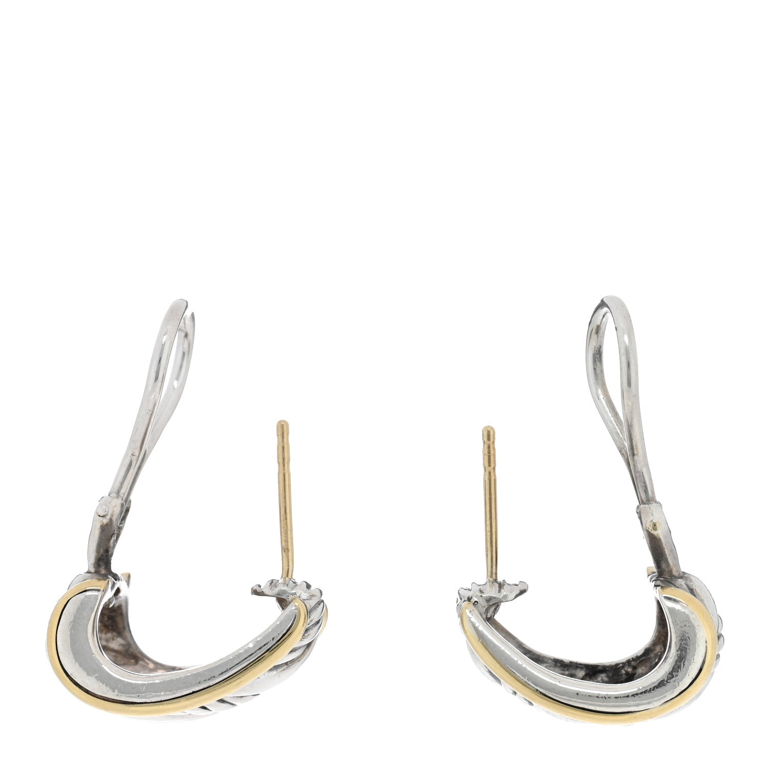 David Yurman Sterling Silver 18K Yellow Gold Carved Cable Hoop Earrings 3 of 4