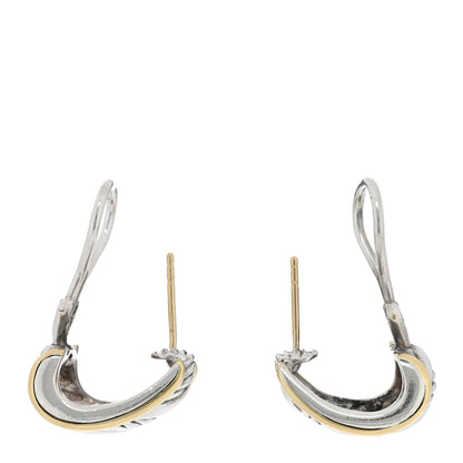 David Yurman Sterling Silver 18K Yellow Gold Carved Cable Hoop Earrings 3 of 4