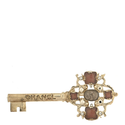 Chanel Gripoix Poured Glass Pearl Key Brooch Gold Pink 1 of 4