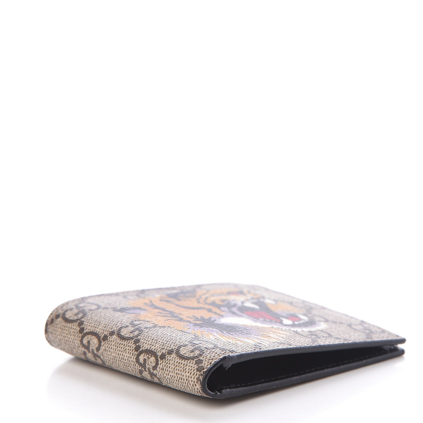 GG Supreme Monogram Selleria Calfskin Tiger Nice Bi-Fold Wallet Beige Ebony Multicolor Black