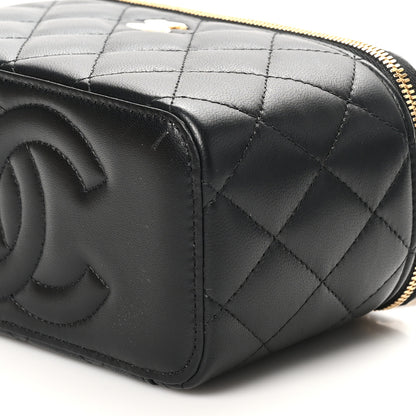 Chanel Lambskin Enamel Quilted Small Coco Hearts Vanity Case With Chain Black 11 of 13
