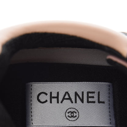 Chanel Nylon Calfskin Suede CC Womens Sneakers 37.5 Pink Black 5 of 11