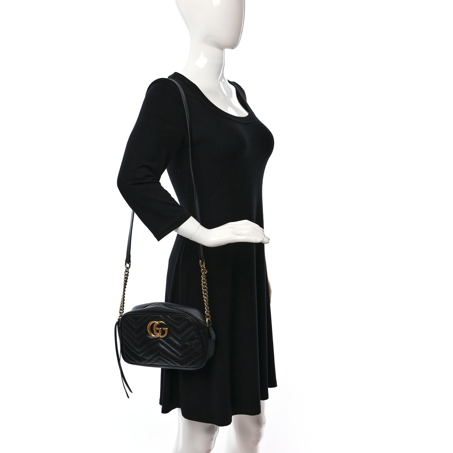 Calfskin Matelasse Small GG Marmont Chain Shoulder Bag Black