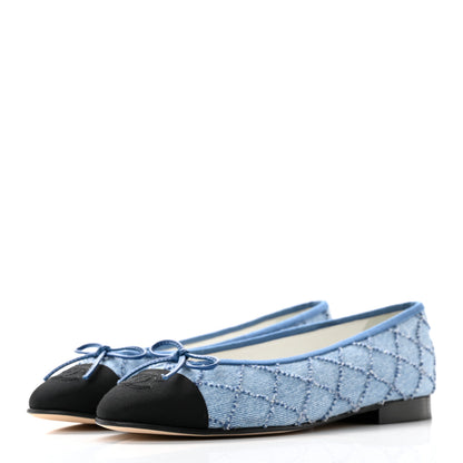 Chanel Denim Embroidered Grosgrain CC Cap Toe Ballerina Flats 37 Blue Black 3 of 9