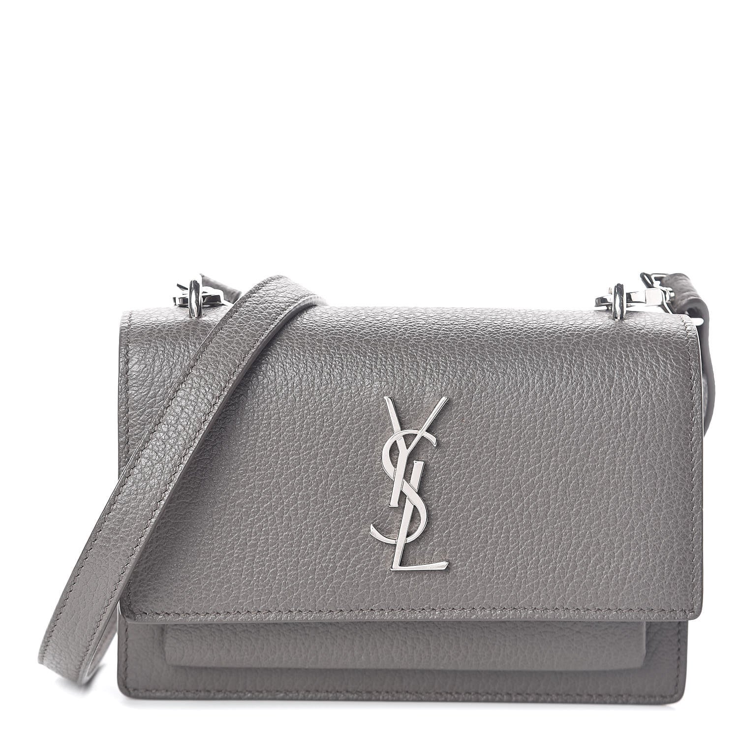 Saint Laurent Grained Calfskin Monogram Sunset Strap Wallet Fog 1 of 8
