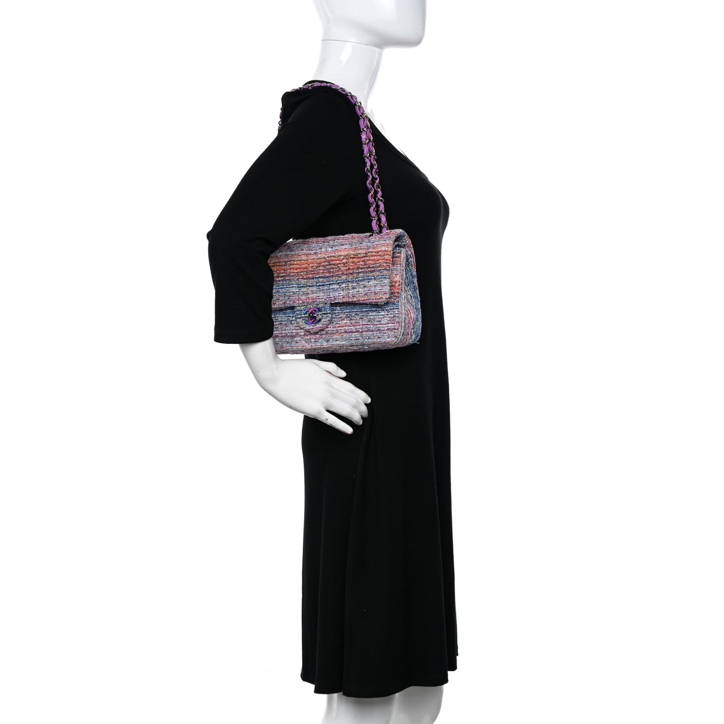 Tweed Quilted Medium Double Flap Blue Pink Orange