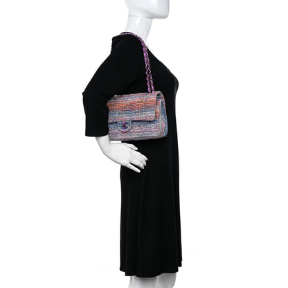 Chanel Tweed Quilted Medium Double Flap Blue Pink Orange 2 of 11