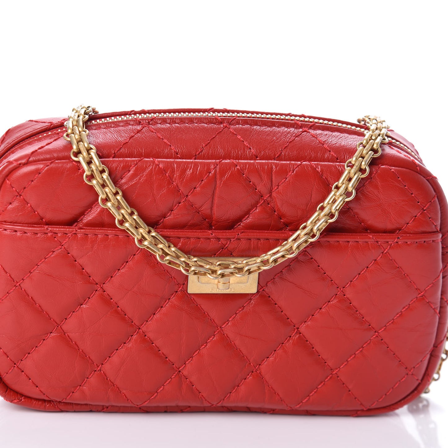 Aged Calfskin Quilted Mini Reissue Camera Case Red