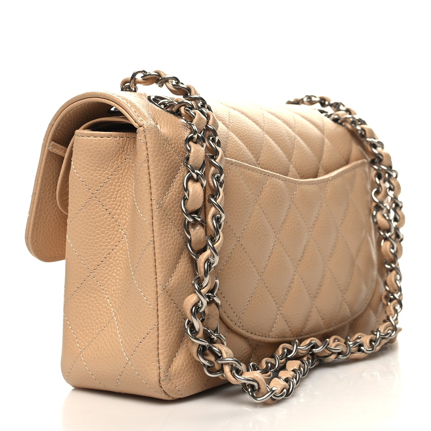 Caviar Quilted Small Double Flap Beige