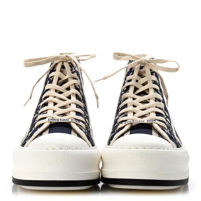 Christian Dior Technical Knit Calfskin Oblique Womens Walk'n Dior High Top Sneakers 41 Deep Blue 3 of 10
