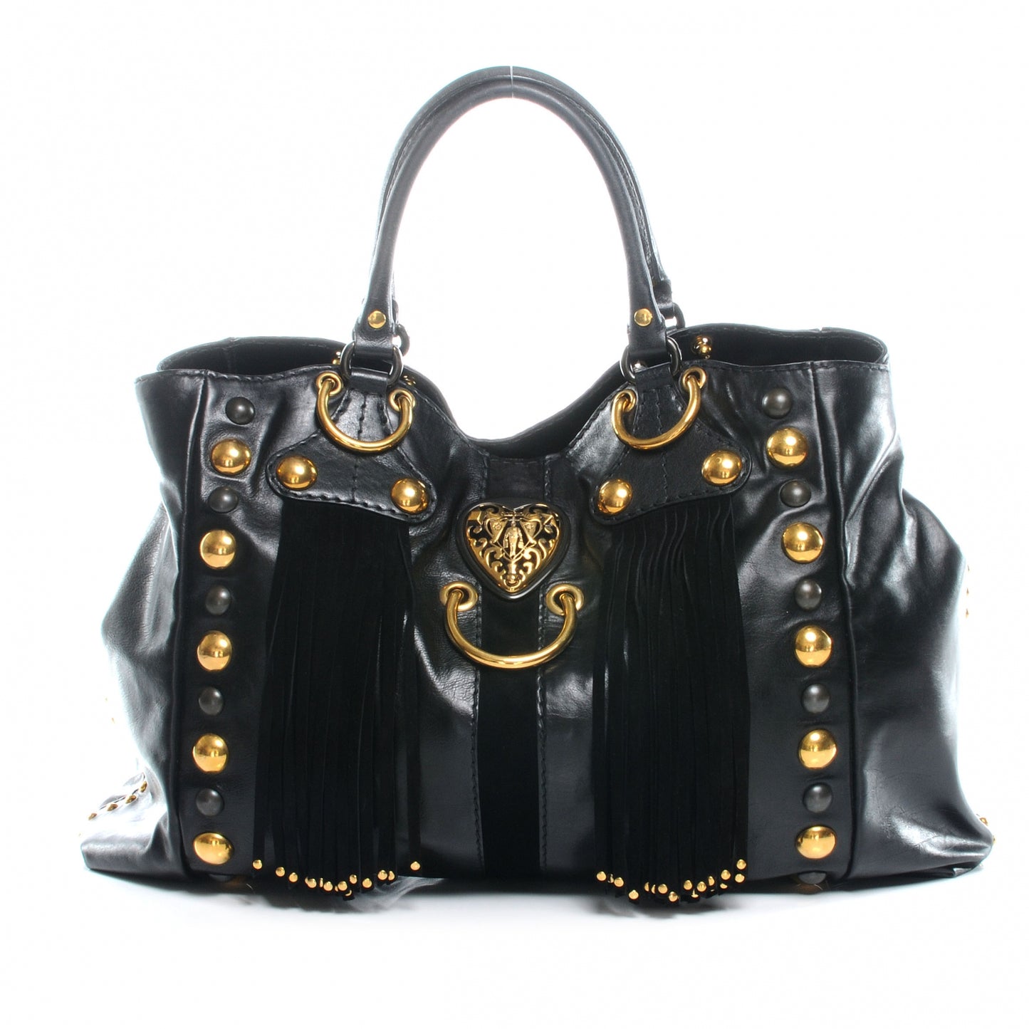 Leather Suede Fringe Large Babouska Tote Black
