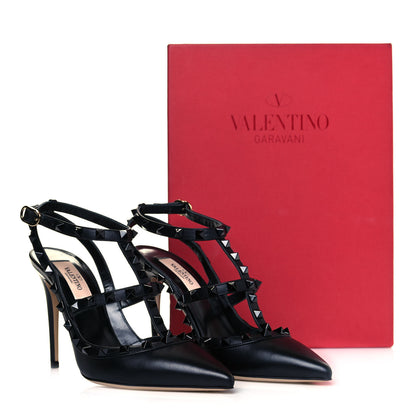 Valentino Garavani Calfskin Lacquered Monochrome Rockstud Ankle Strap 100mm Pumps 37 Black 8 of 8