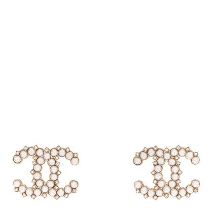 Chanel Pearl Crystal CC Stud Earrings Gold 1 of 4