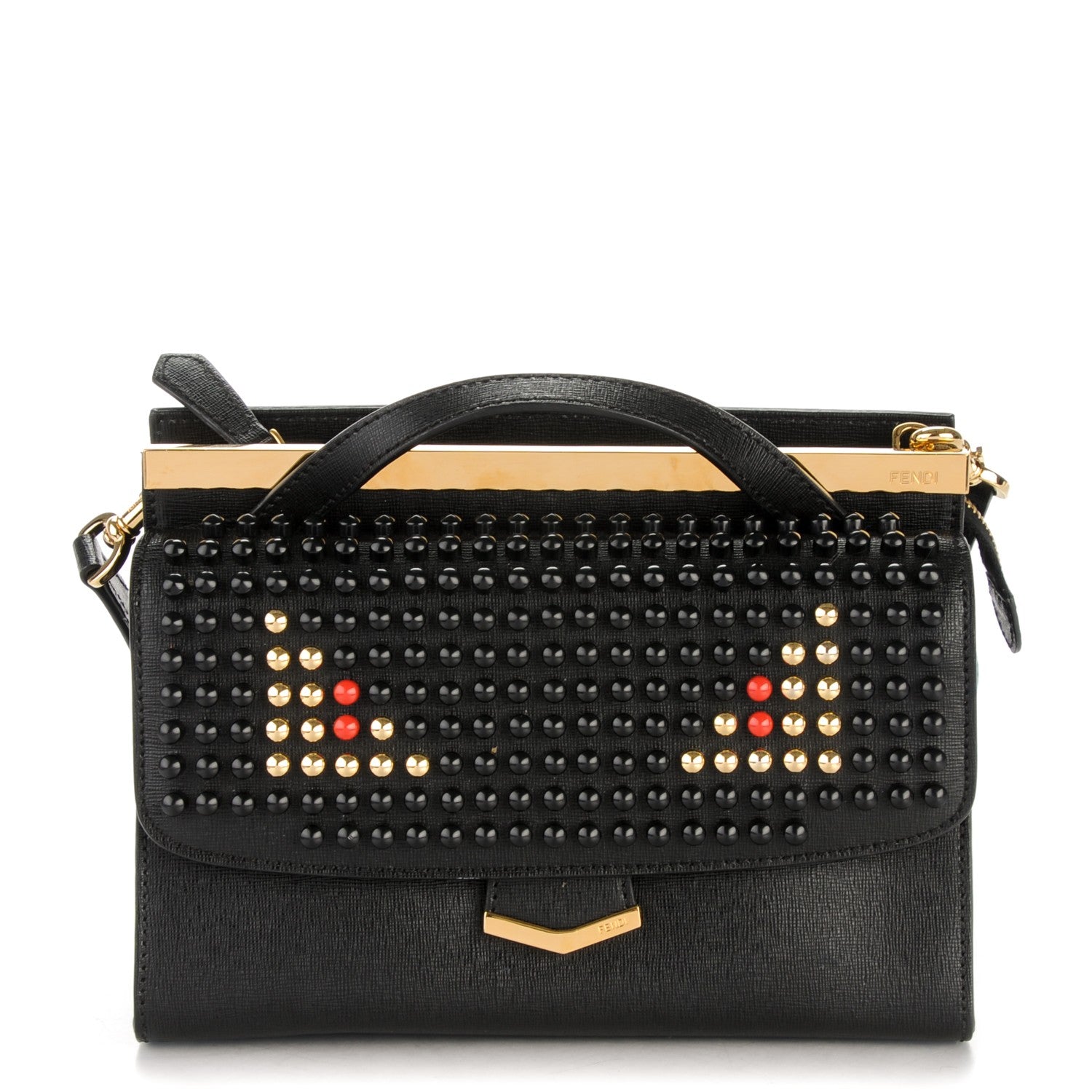Fendi Vitello Elite Studded Monster Mini Demi Jour Shoulder Bag Black 1 of 7