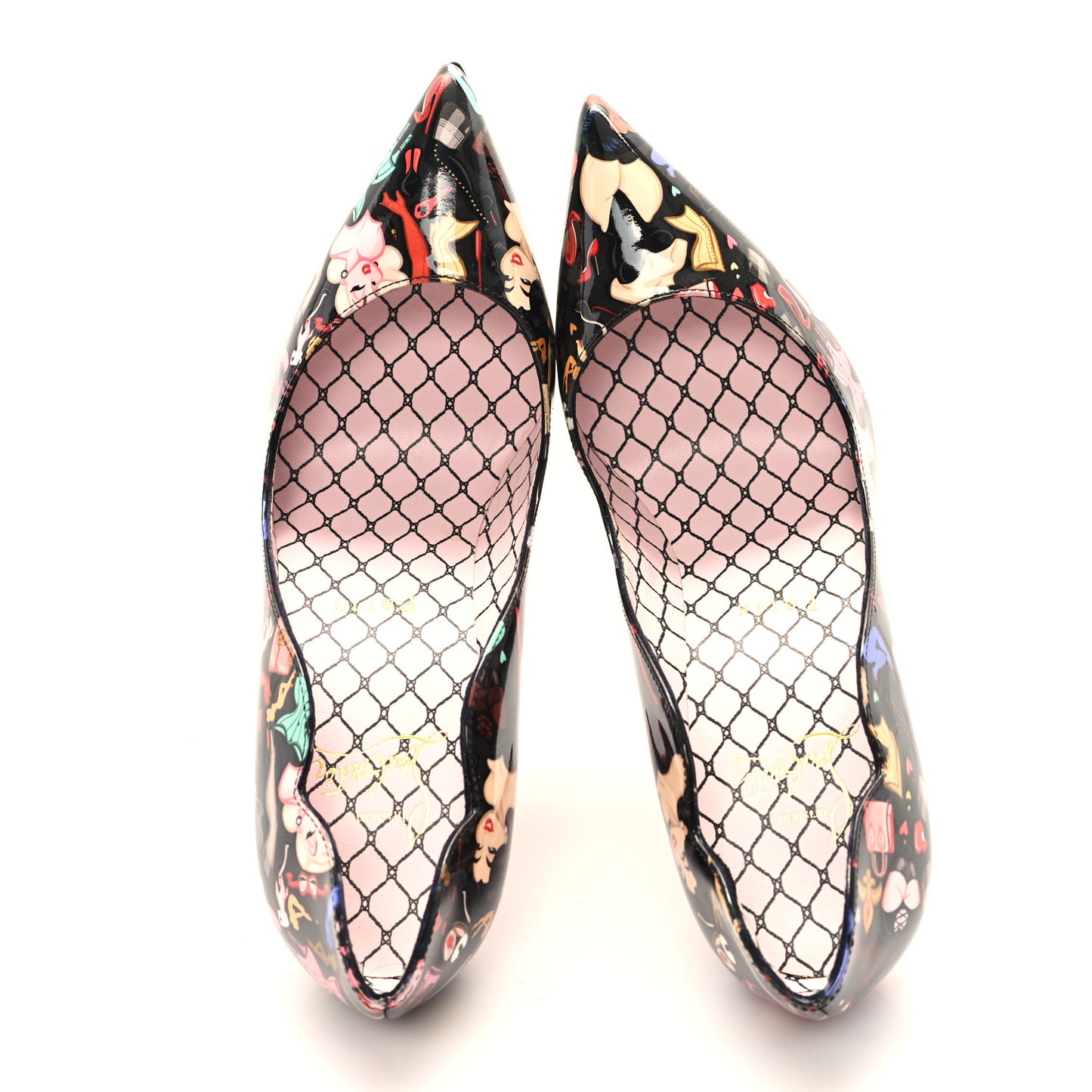 Patent Bored Lin Resille Hot Chick 100 Pumps 35.5 Black Multicolor