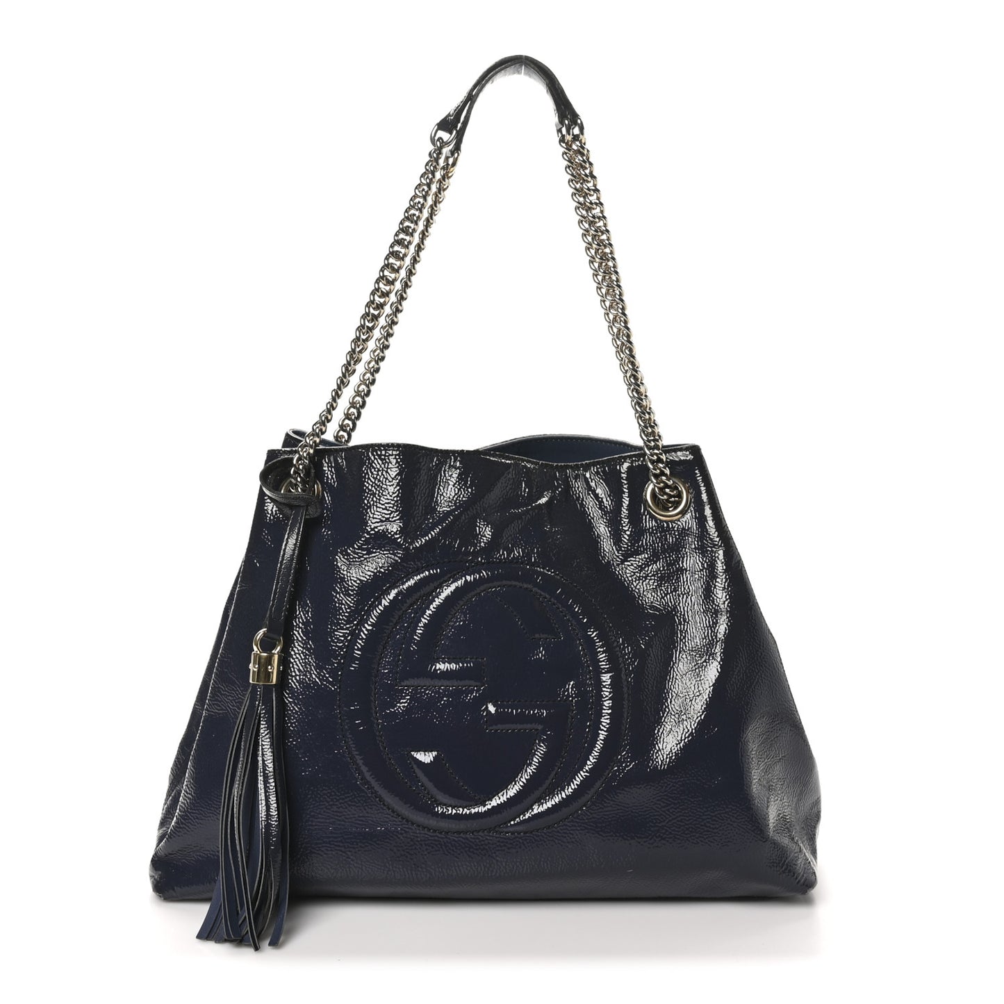 Vernice Naplack  Medium Soho Chain Shoulder Bag Uniform Blue