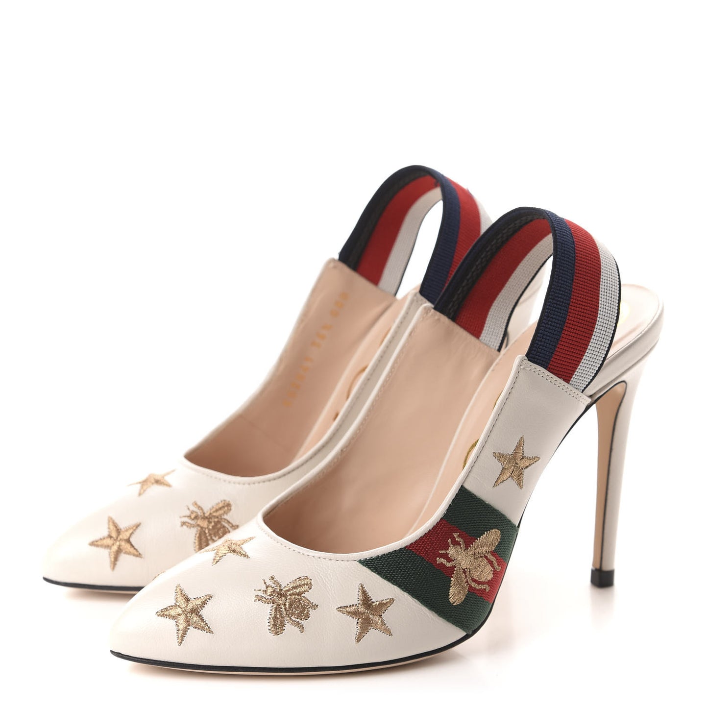 Malaga Kid Web Bee Star Embroidered Sylvie High Heel Slingback Pumps 36.5 White
