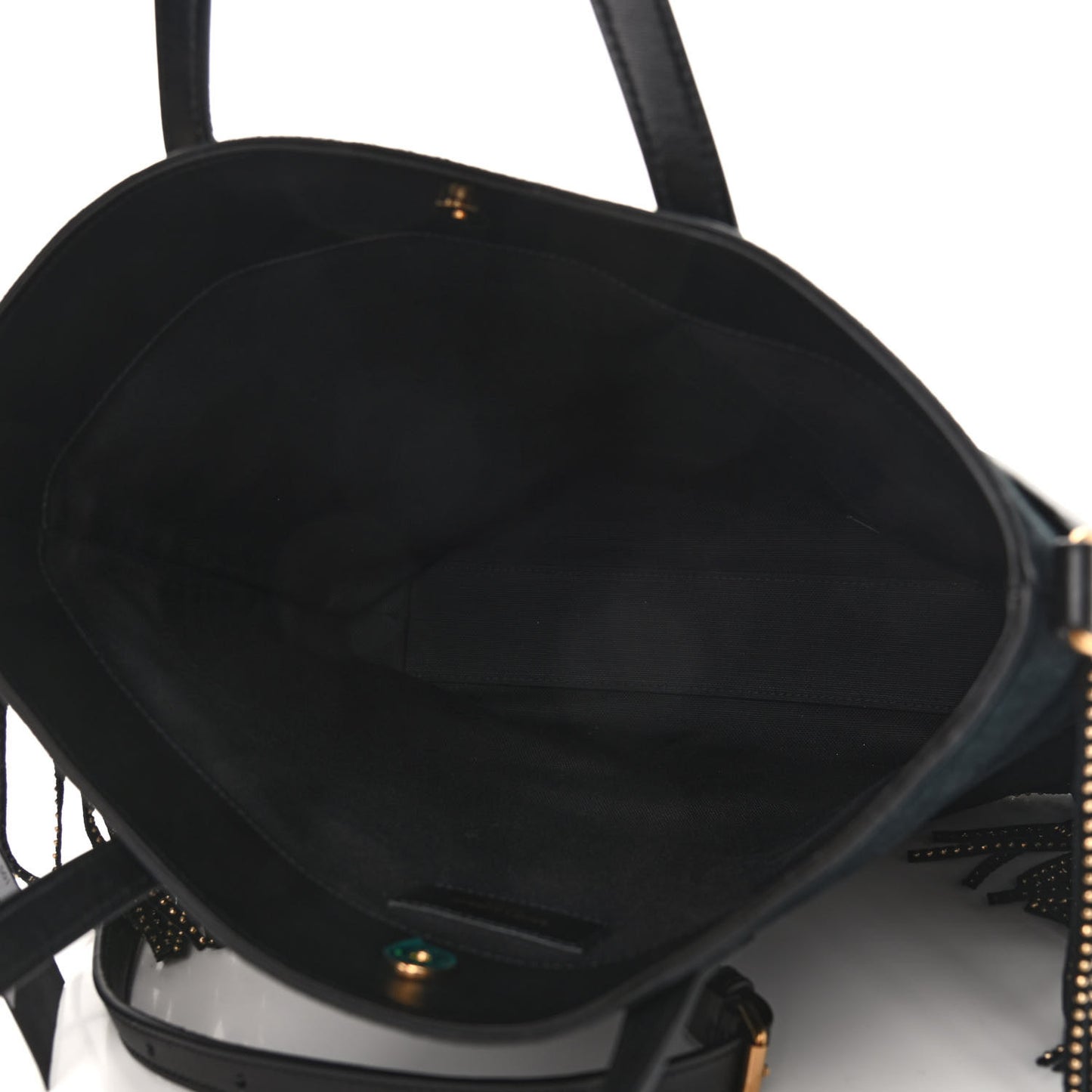 Suede Calfskin Studded Fringe Toy Shopping Tote Black