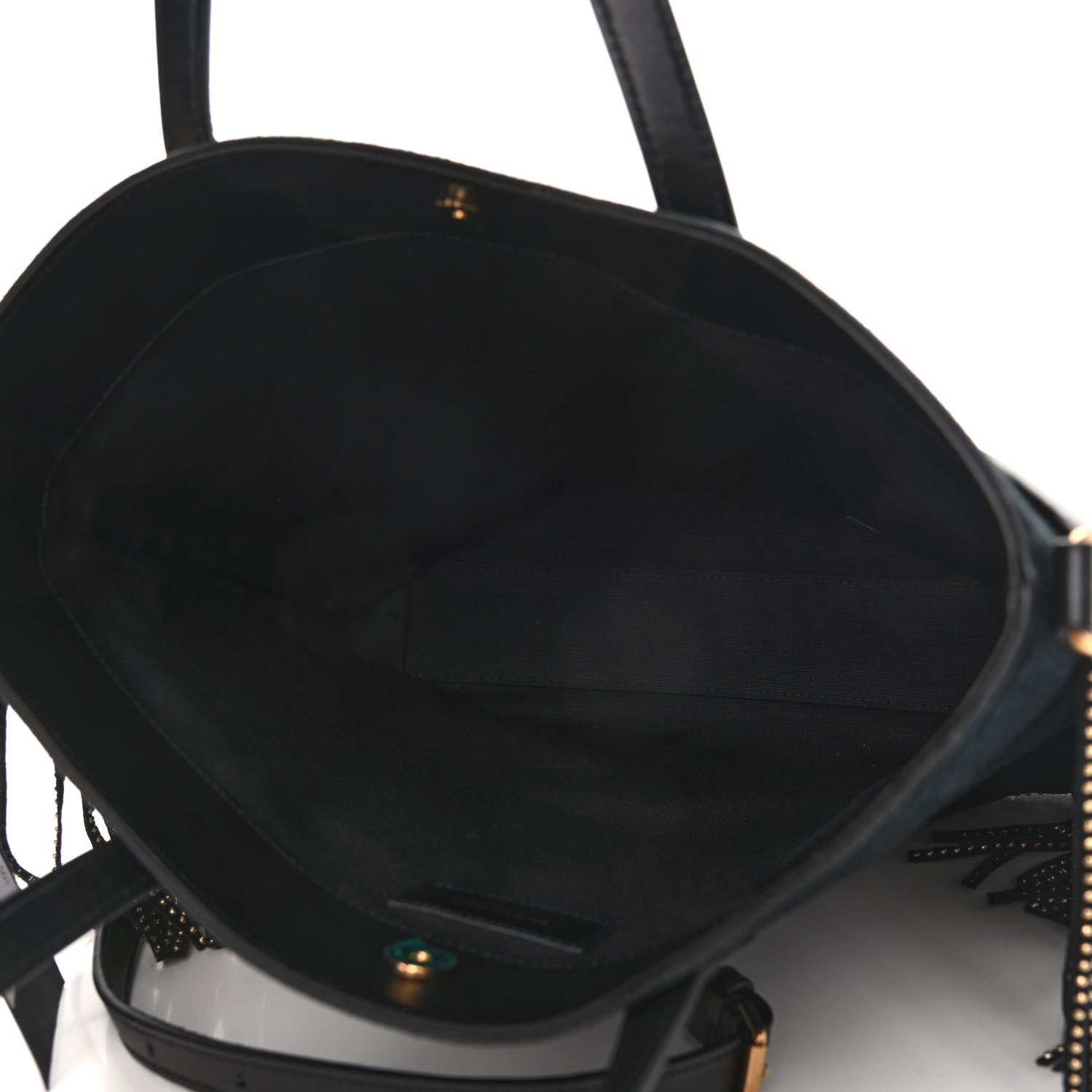 Saint Laurent Suede Calfskin Studded Fringe Toy Shopping Tote Black 5 of 9