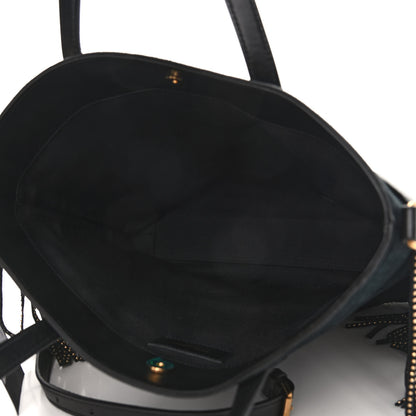 Saint Laurent Suede Calfskin Studded Fringe Toy Shopping Tote Black 5 of 9
