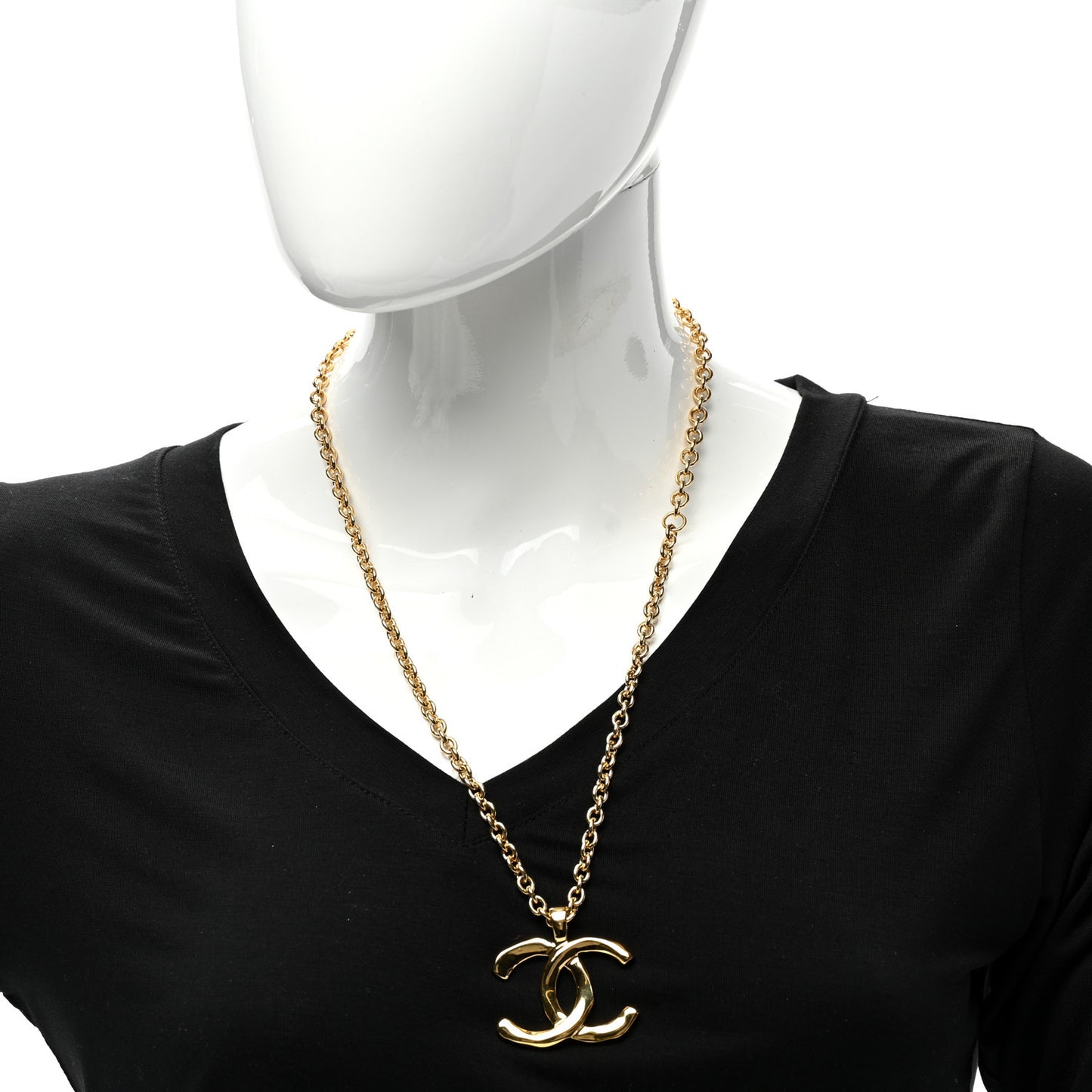 Metal Large CC Pendant Chain Necklace Gold