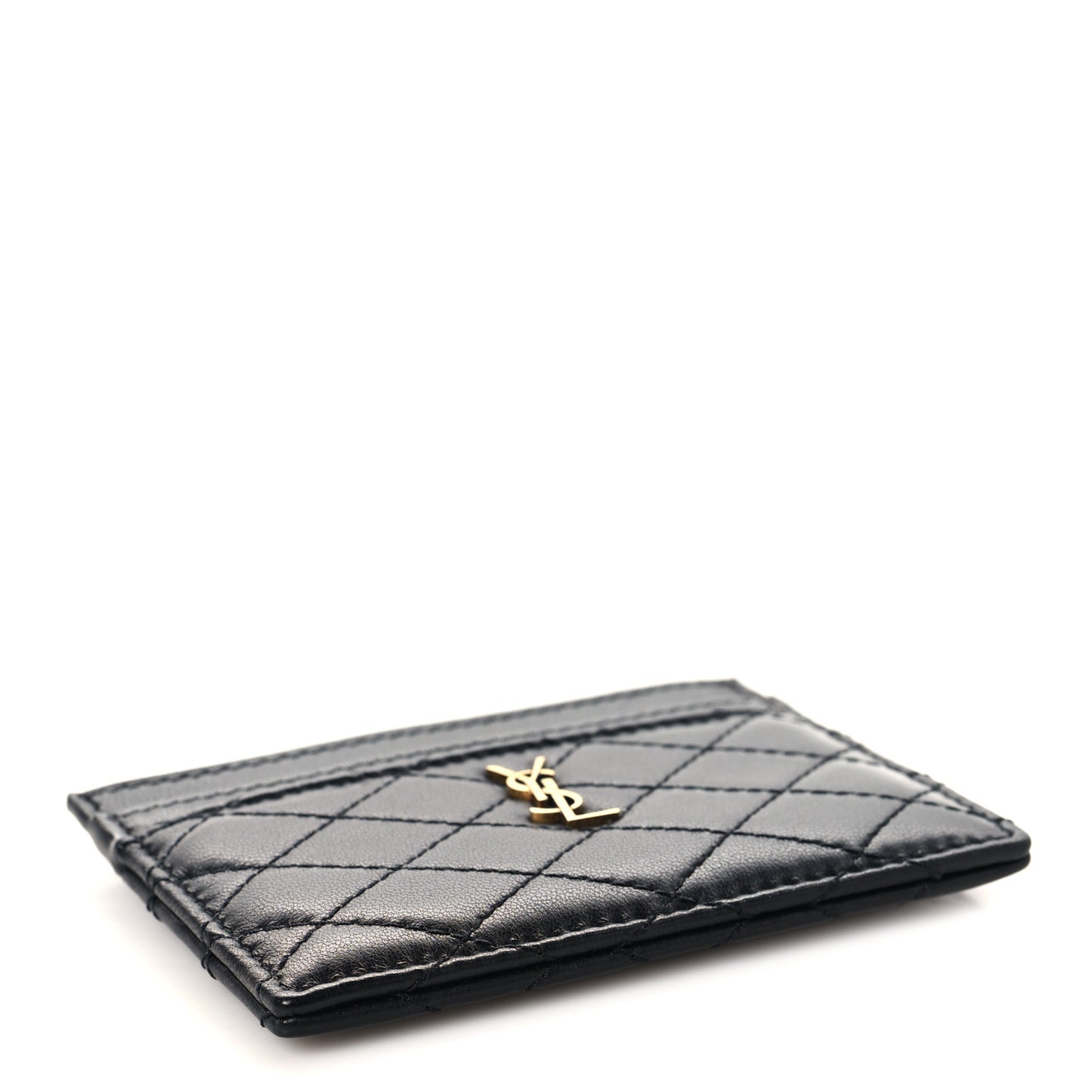 Lambskin Quilted Monogram Gaby Card Case Black