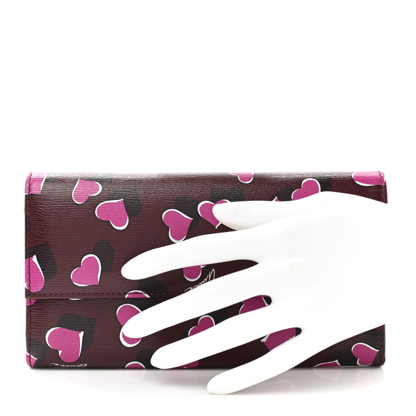 Calfskin Heartbeat Print Flap Wallet New Wine