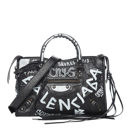 Balenciaga Agneau Classic Hardware Graffiti All Over S City Black 1 of 9