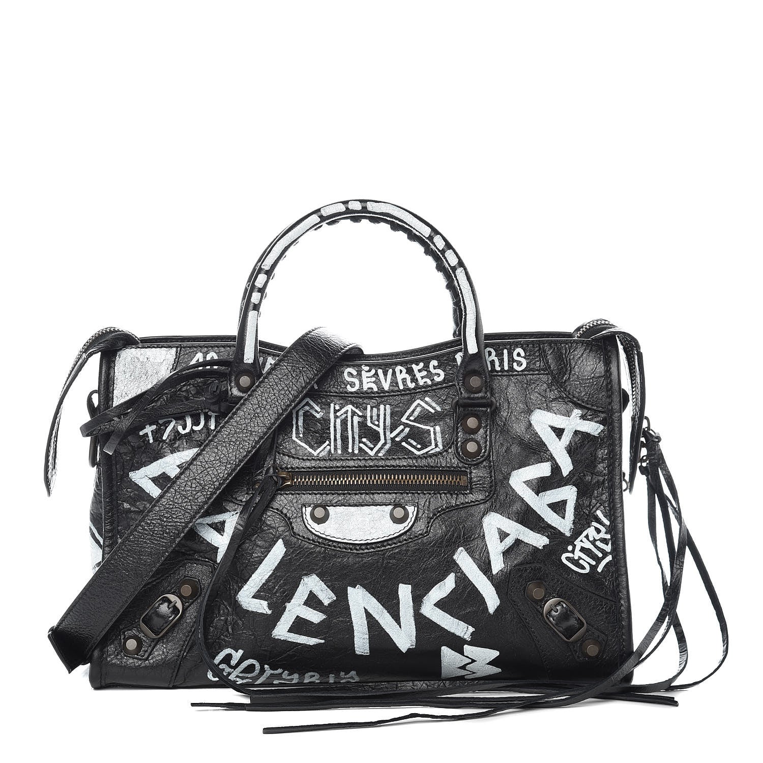Balenciaga Agneau Classic Hardware Graffiti All Over S City Black 1 of 10