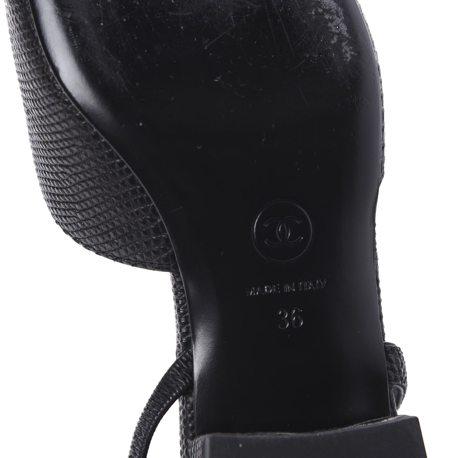 Chanel Lizard Grosgrain Cap Toe CC Slingback Sandals 36 Black 9 of 10
