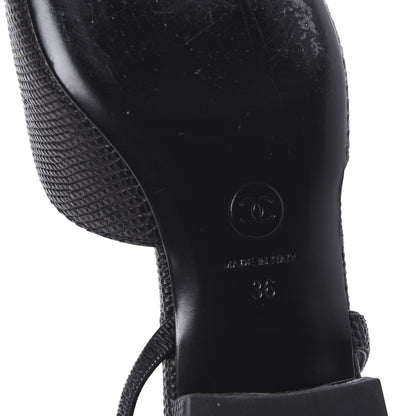 Chanel Lizard Grosgrain Cap Toe CC Slingback Sandals 36 Black 9 of 10