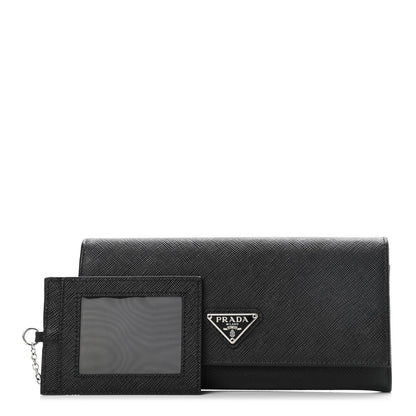 Prada Saffiano Triangle Logo Continental Flap Travel Wallet Black 3 of 7
