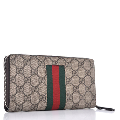 Gucci GG Supreme Monogram Web Zip Around Wallet Beige Cocoa 3 of 8