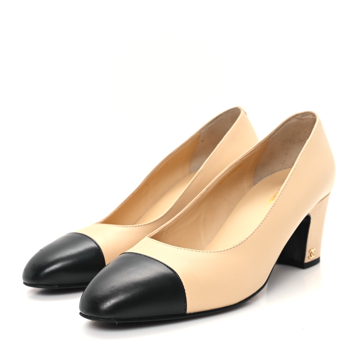Chanel Lambskin Cap Toe CC Uniform Pumps 41 Beige Black 4 of 10
