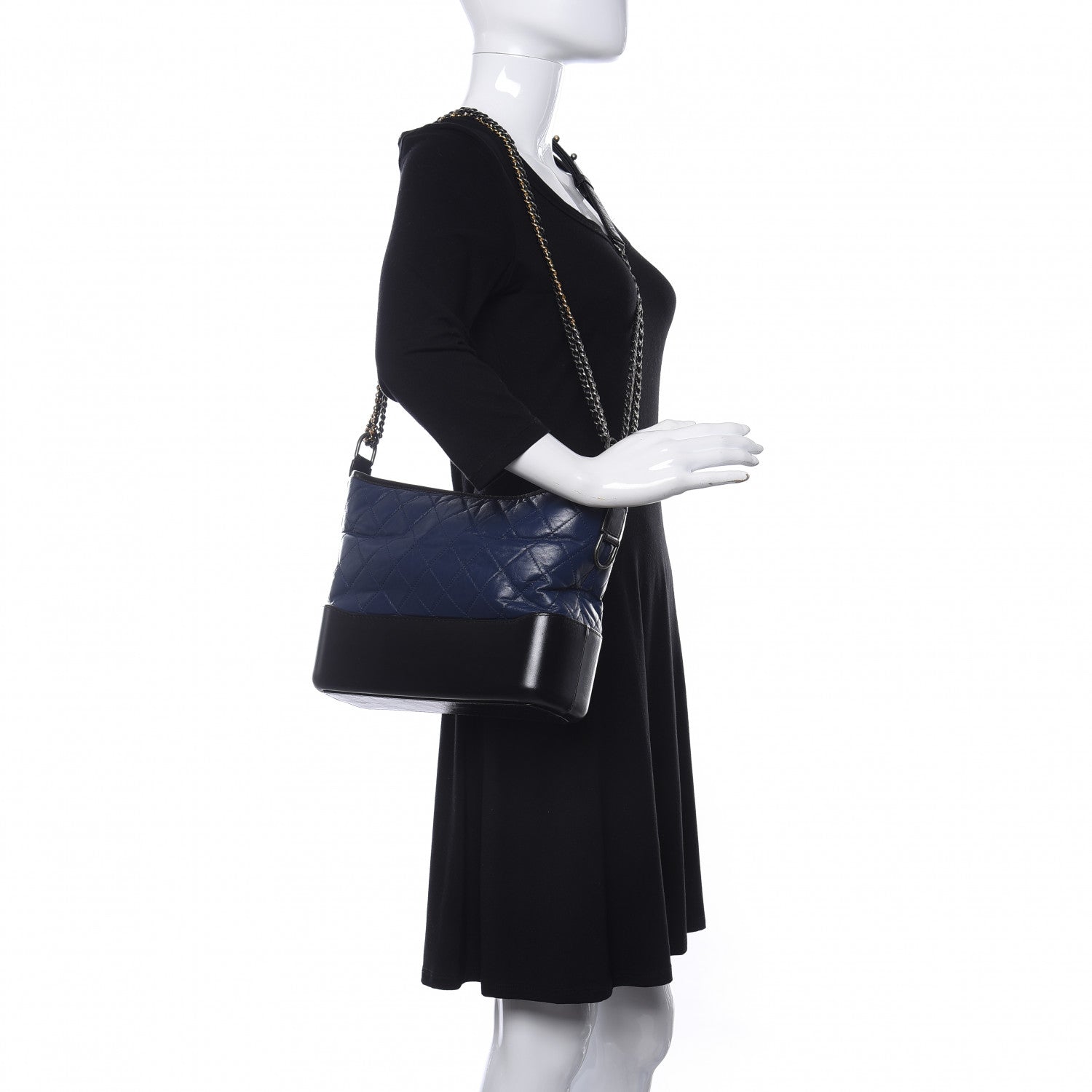 Chanel Aged Calfskin Quilted Medium Gabrielle Hobo Navy Black 2 of 10