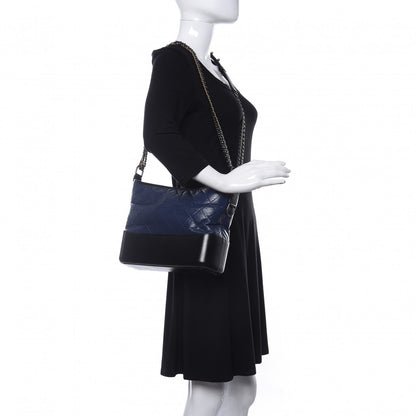 Chanel Aged Calfskin Quilted Medium Gabrielle Hobo Navy Black 2 of 10