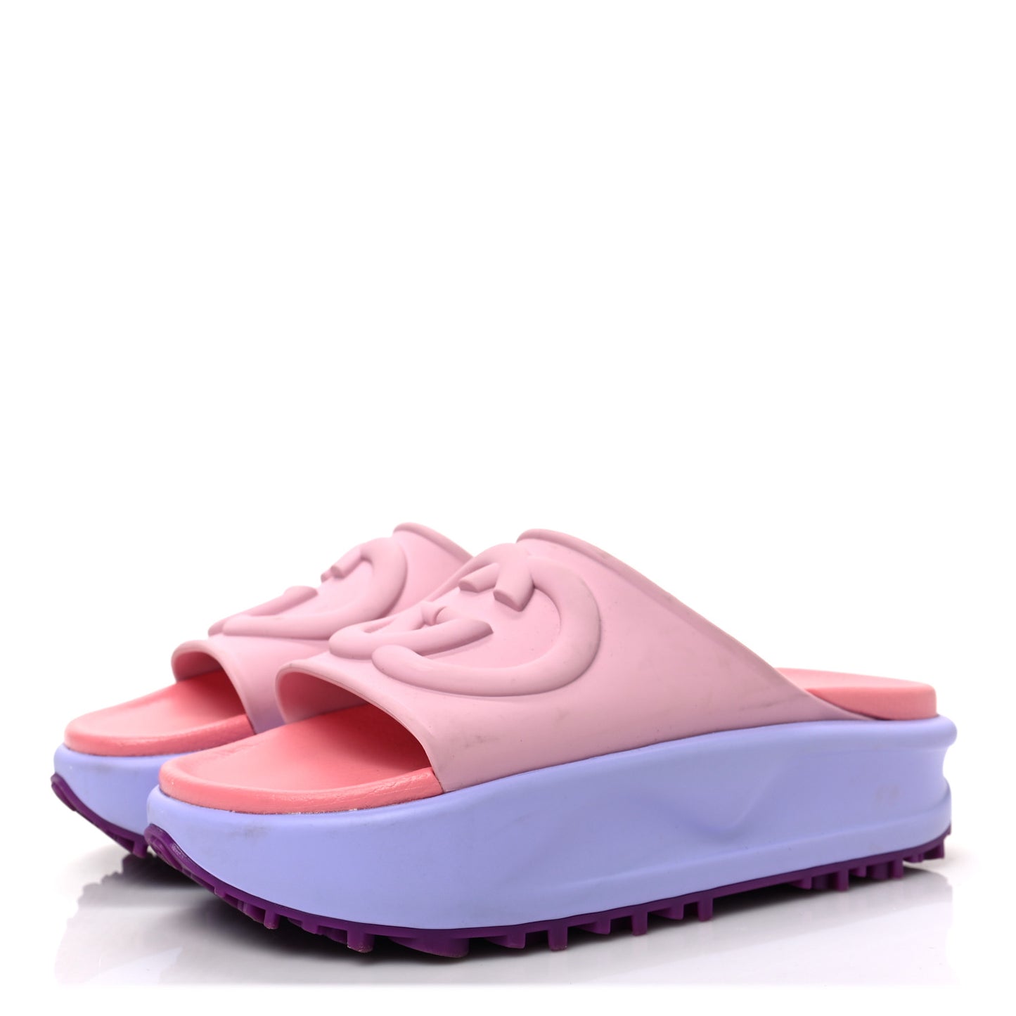 Soft Rubber Womens Interlocking G Platform 42mm Slide Sandals 35 Sugar Pink